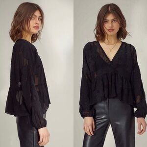 Aritzia Wilfred Black Peplum Sheer Floral Print New Formal Blouse Size XXS